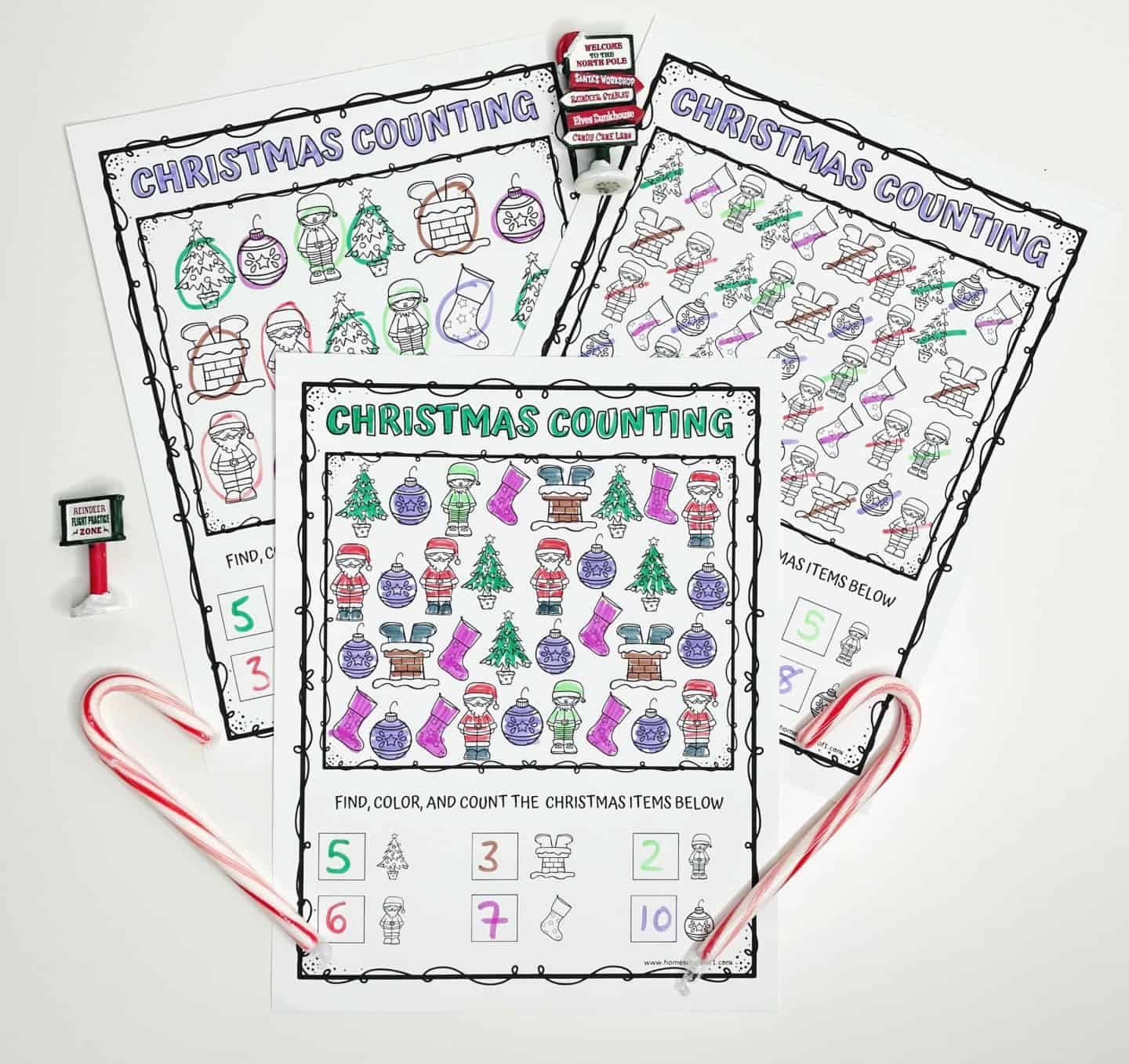 christmas counting 1-10 worksheets