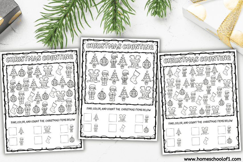 christmas math counting worksheets