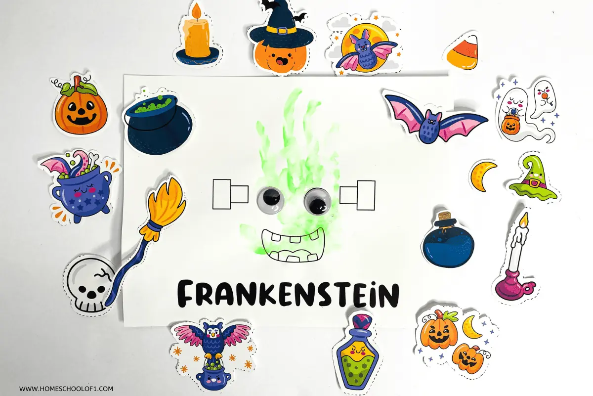 Frankenstein handprint craft template for Halloween