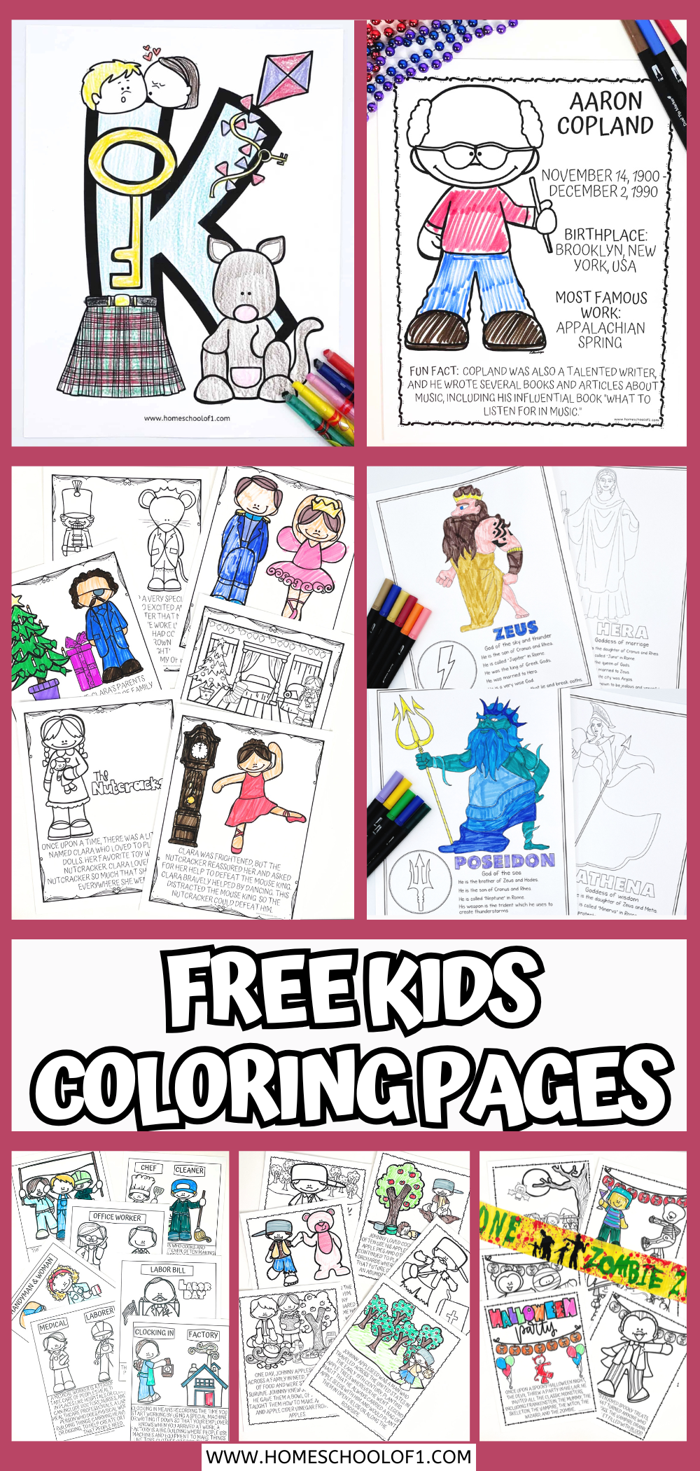 Educational and fun coloring pages for kids including life cycles, composers, mythology, holidays, and alphabet letters.