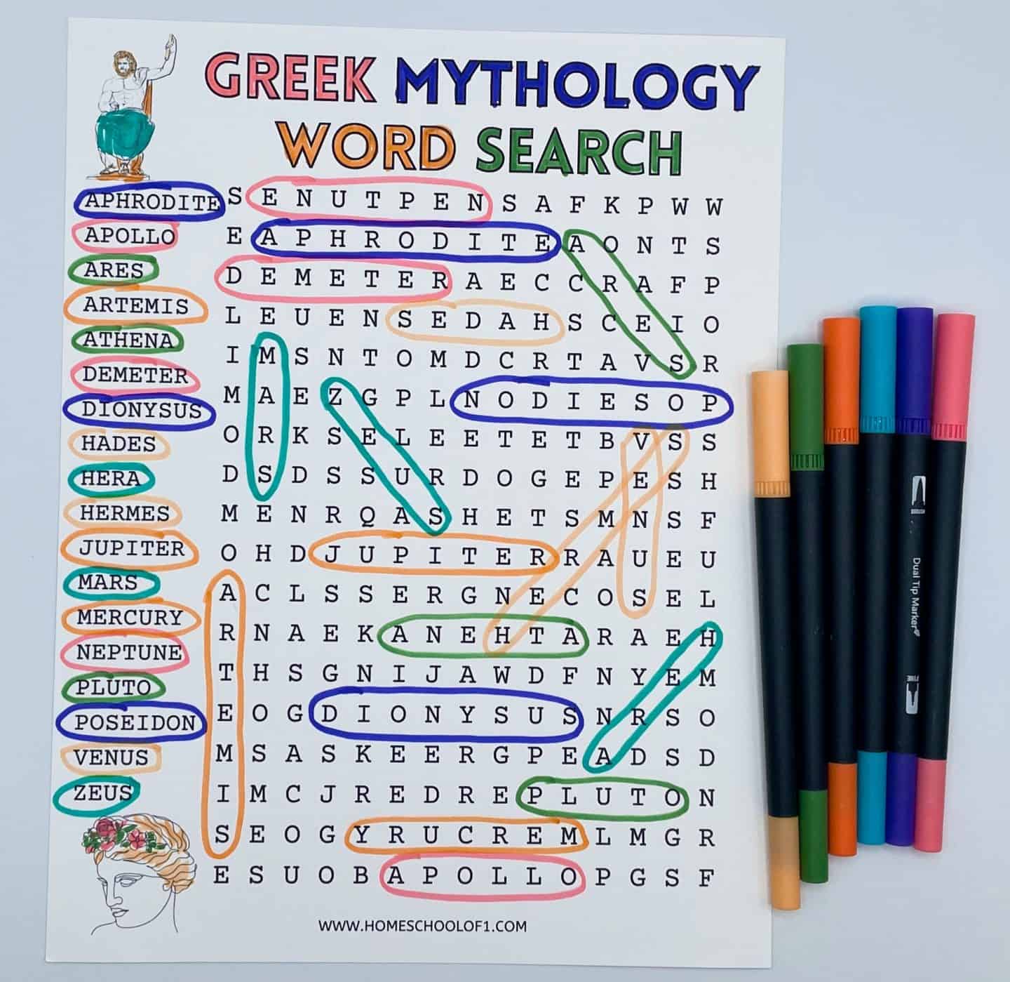 greek gods word search