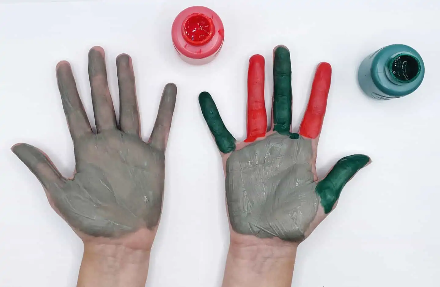 grey handprint with green and red