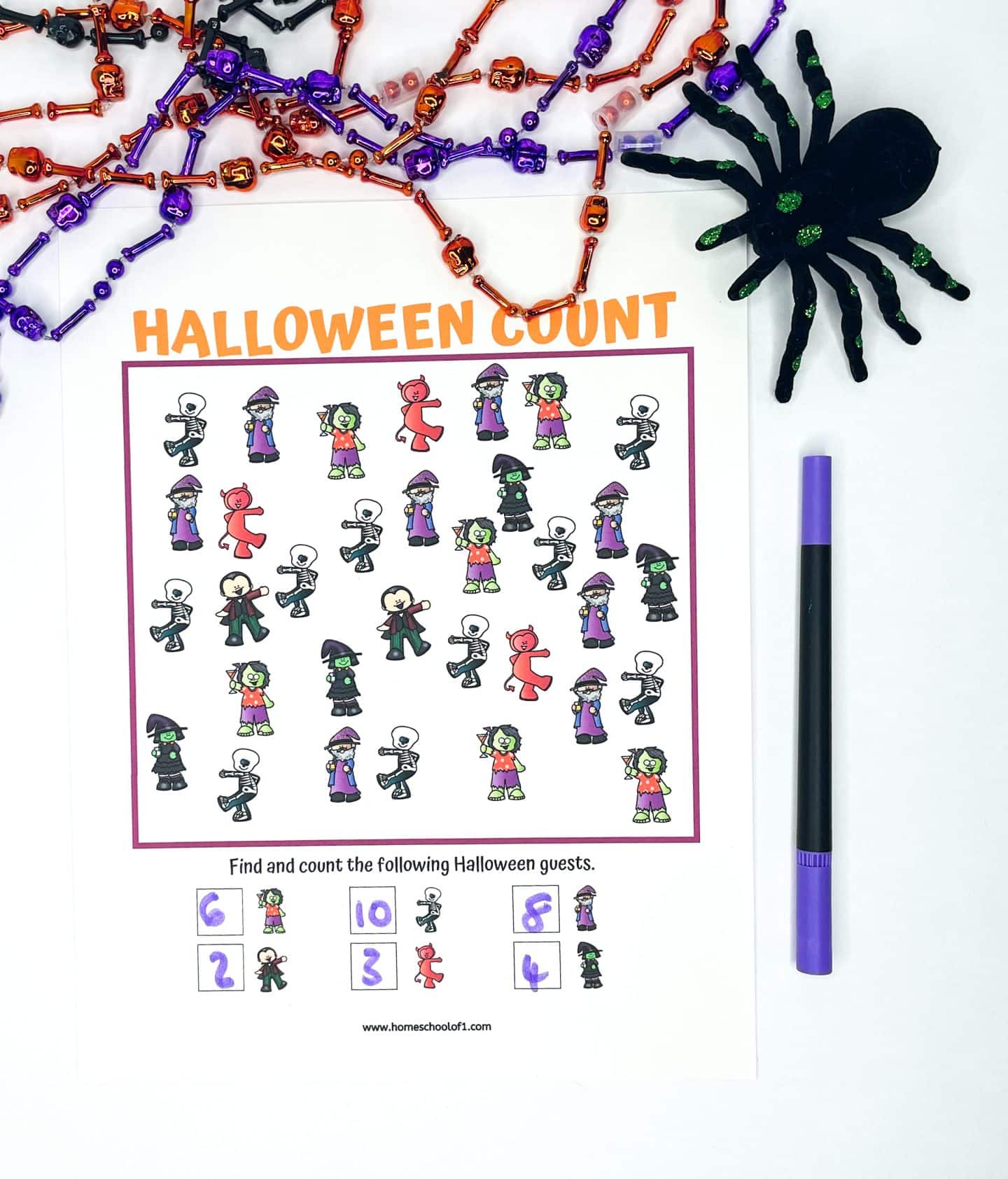 halloween count worksheets