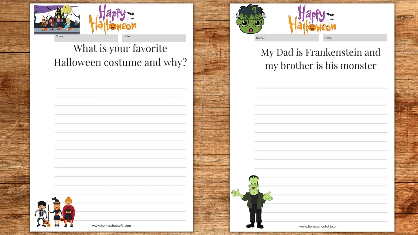 halloween writing prompts on wooden table