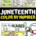 A collage of juneteenth color by number sheets