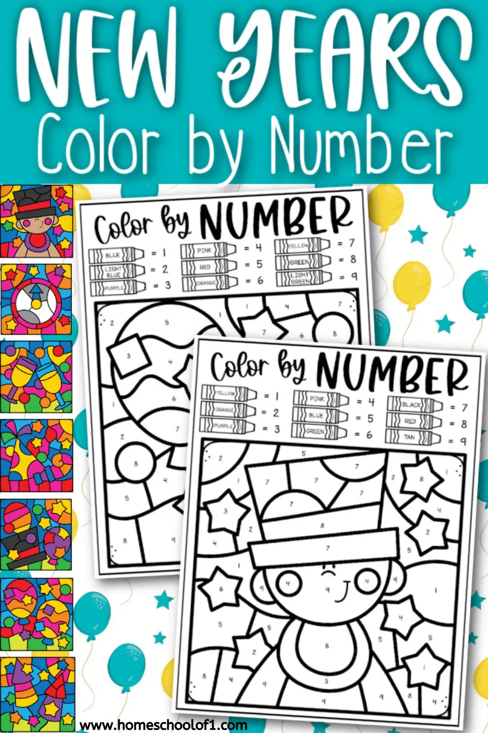 Free Printable New Year's Eve Color by Number Pages - The Artisan Life