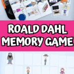 Kids playing Roald Dahl memory game with matching cards laid out, showing characters from classic Roald Dahl books.