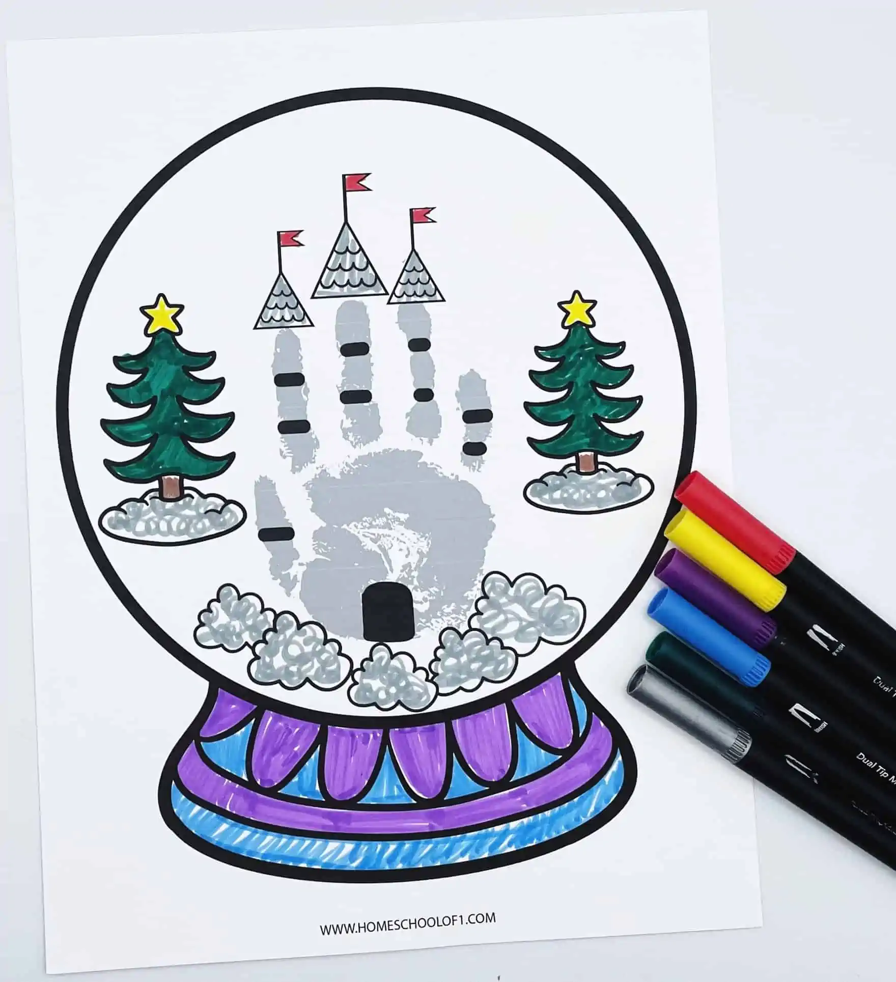 Christmas Handprint Snow Globe (Free Template)