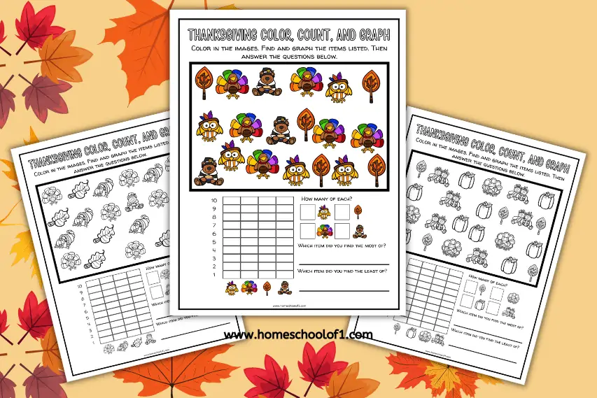 Free Thanksgiving Graph, Color and Count Worksheets