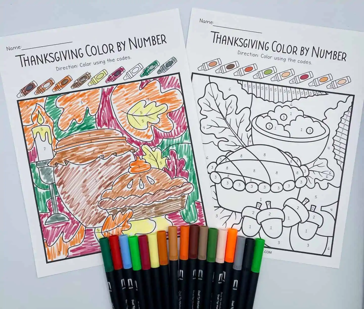 thanksgiving color by number printables