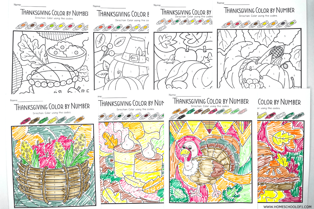 thanksgiving color by number worksheets