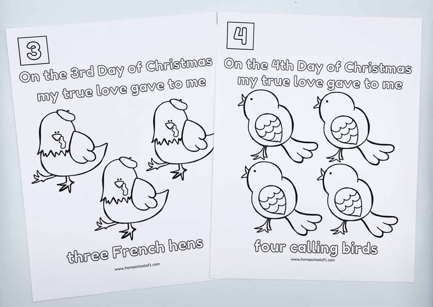 12 DAYS OF XMAS COLOURING PAGES