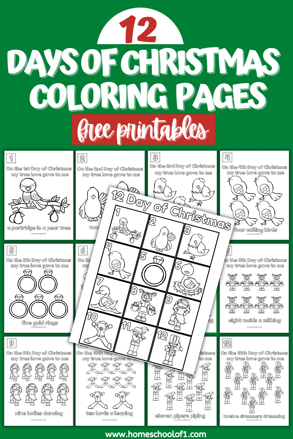 Free 12 Days of Christmas Coloring Pages
