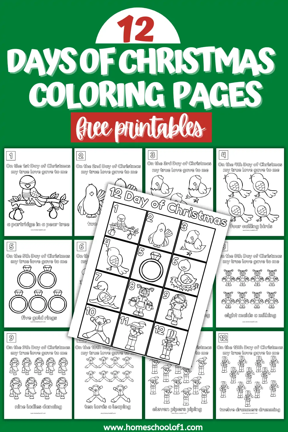 12 Days of Christmas coloring pages