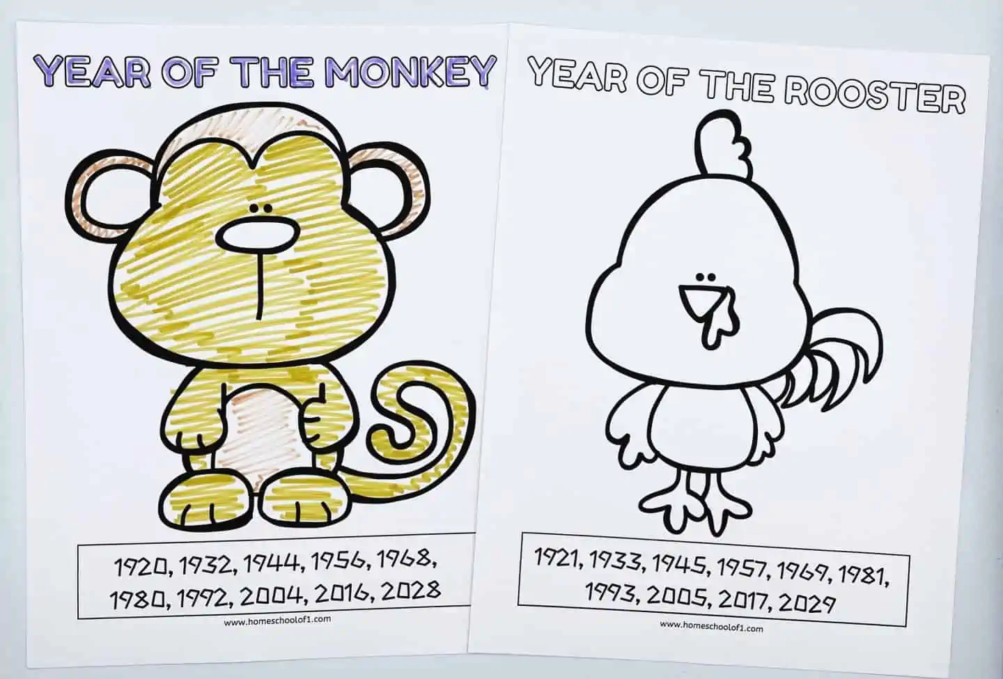 CHINESE ZODIAC COLORING PAGES MONKEY ROOSTER