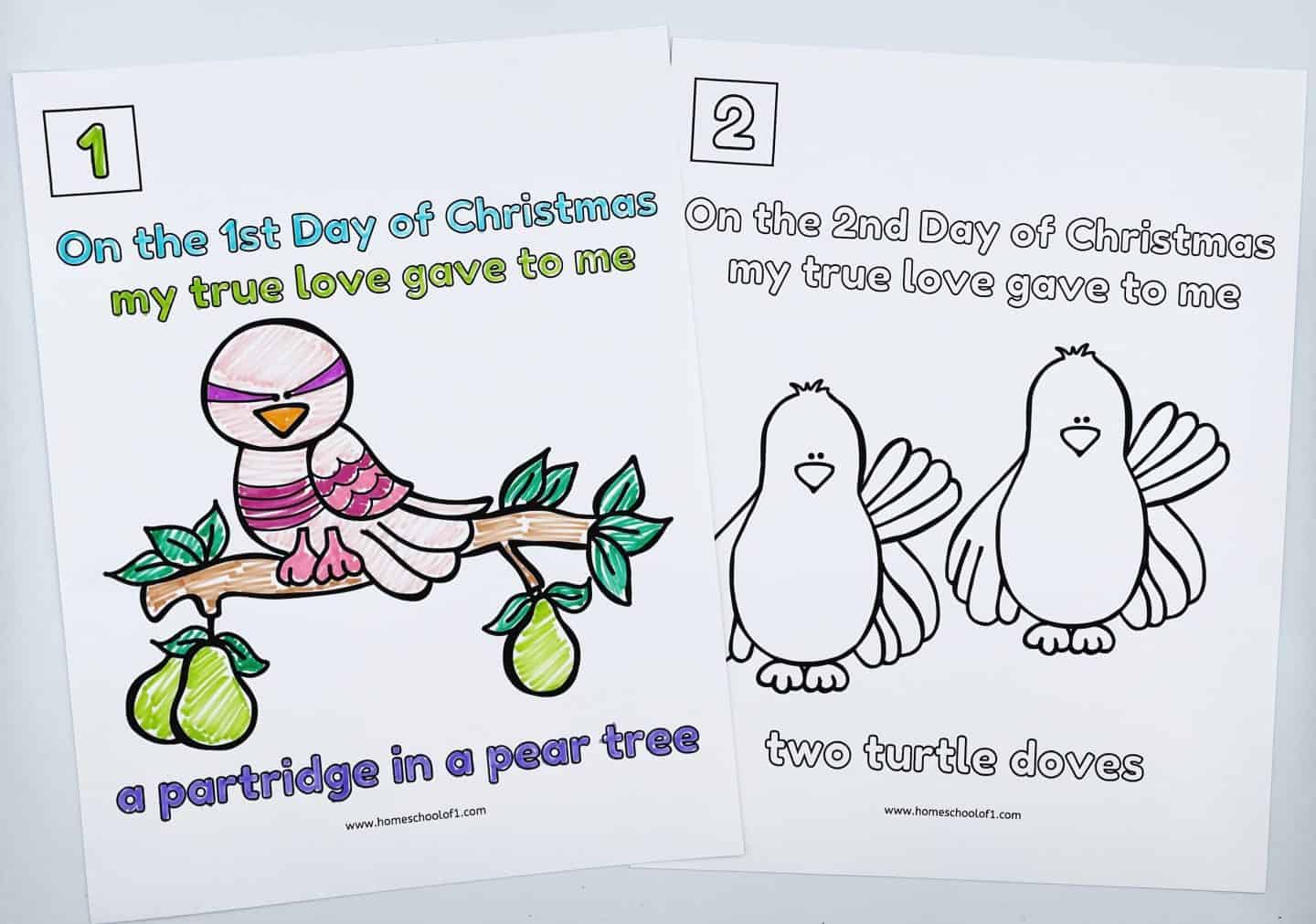 FREE 12 DAYS OF CHRISTMAS COLORING PAGES