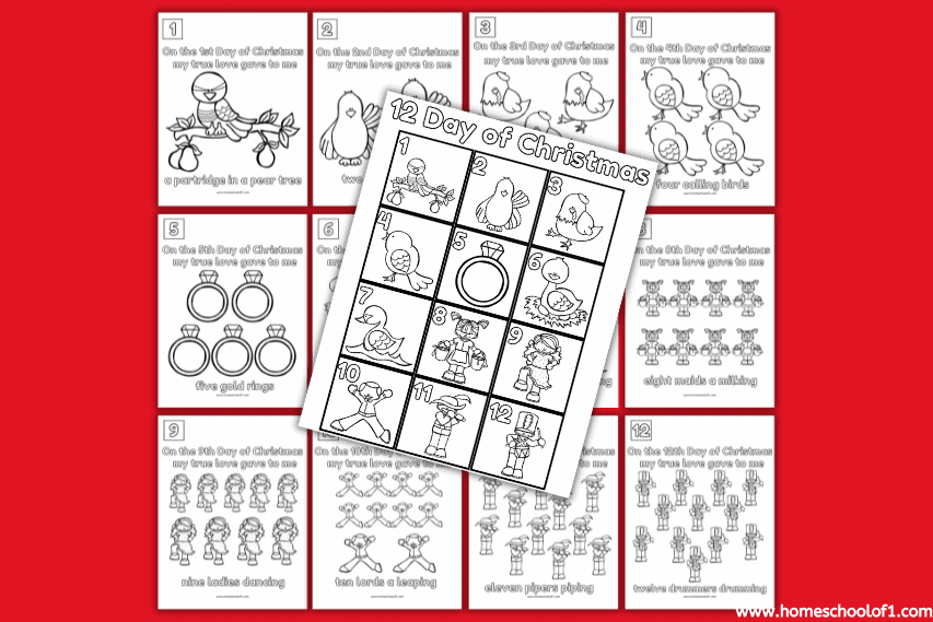 Free printable 12 Days of Christmas coloring pages