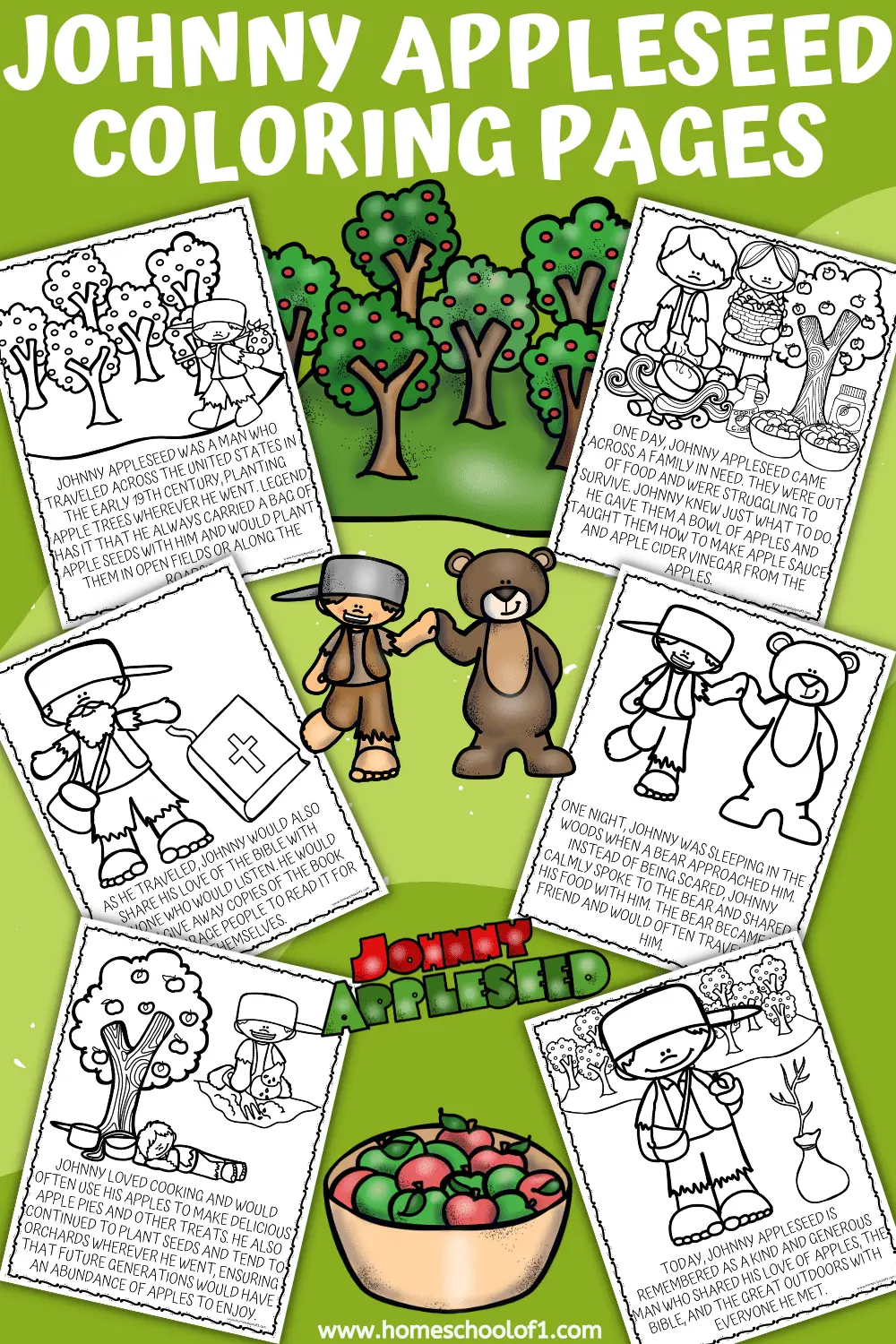 JOHNNY APPLESEED COLORING WORKSHEETS