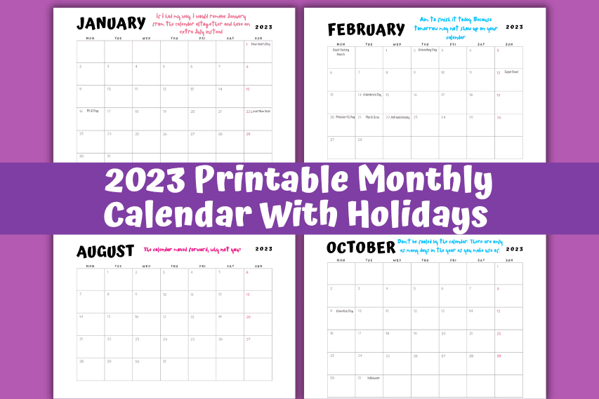 Free 2023 Printable Monthly Calendar With Holidays
