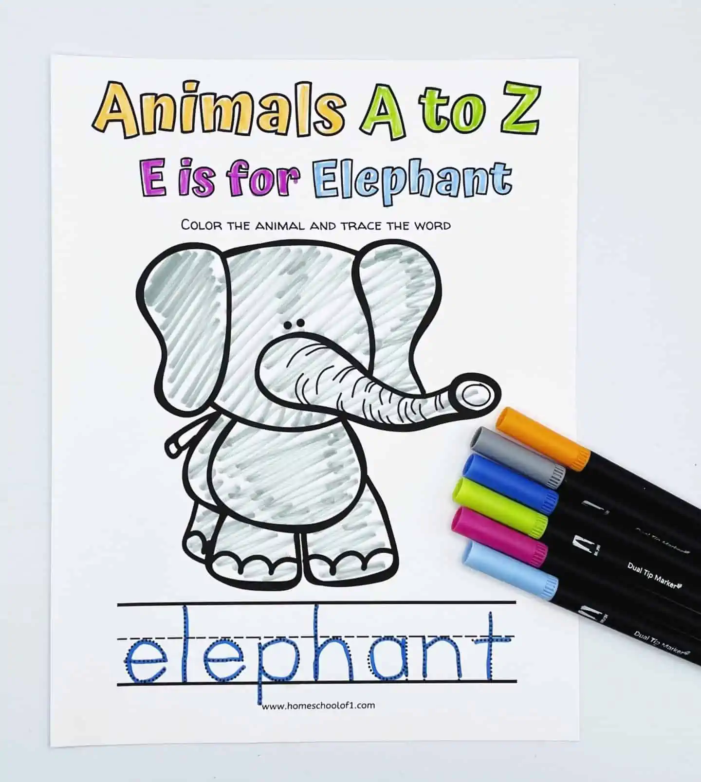 alphabet animal coloring pages elephant
