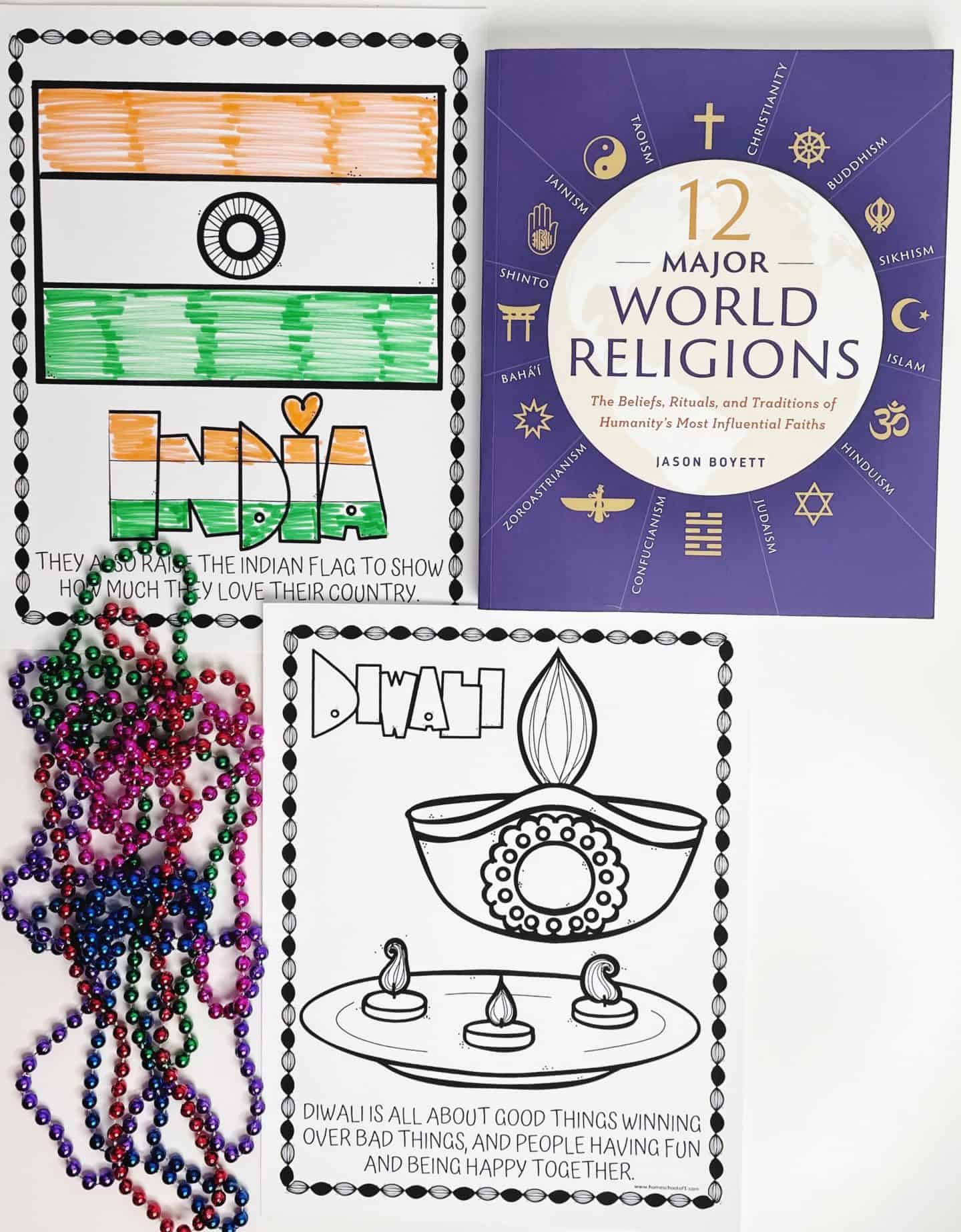 diwali coloring pages with 12 major world religions book