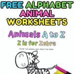 Free alphabet animal worksheets featuring alligator, elephant, and zebra. A–Z coloring and tracing printables for preschool.