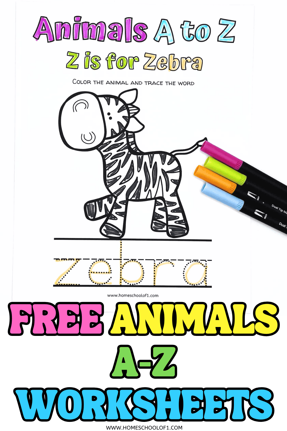 Z is for Zebra free printable worksheet with coloring and handwriting practice. Alphabet animal tracing page for early learners.

