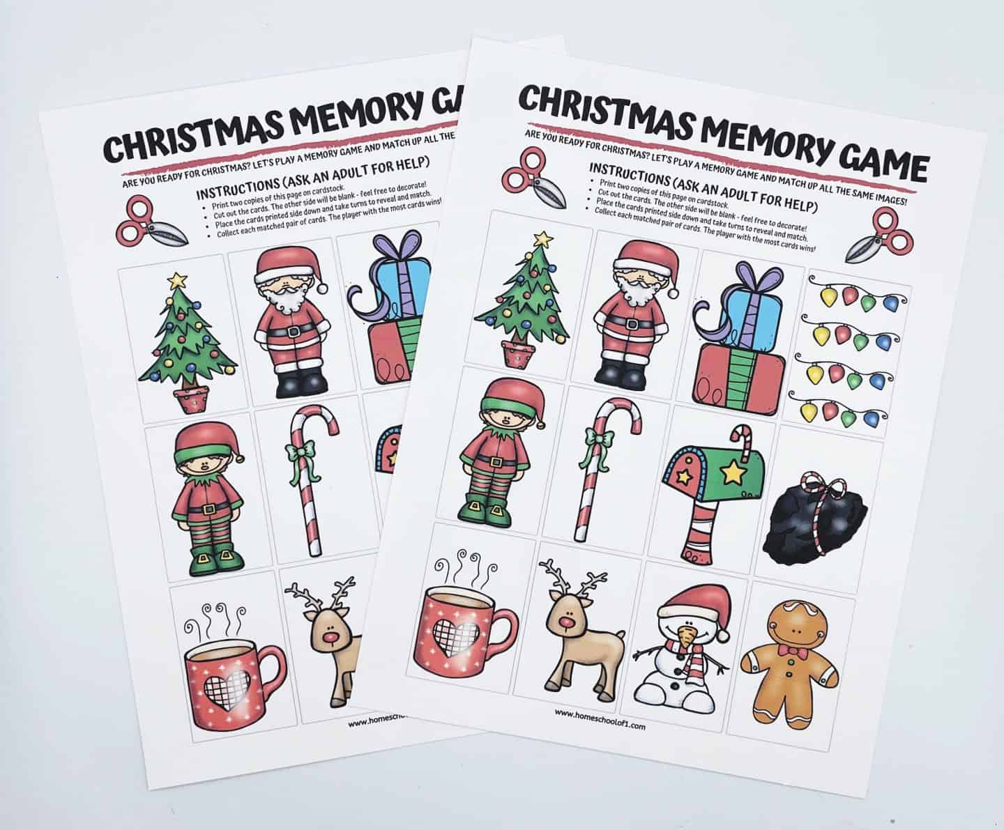 2 x Christmas memory game printables