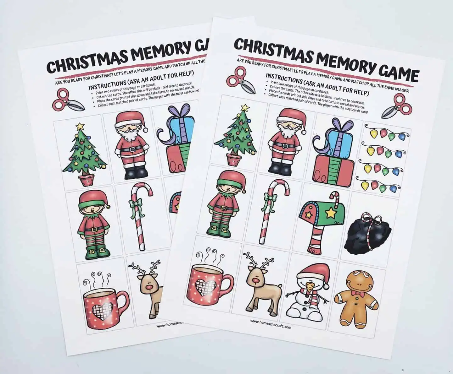 2 x Christmas memory game printables
