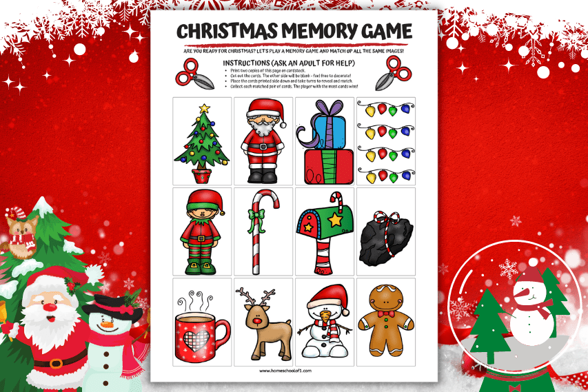 Christmas memory game printable