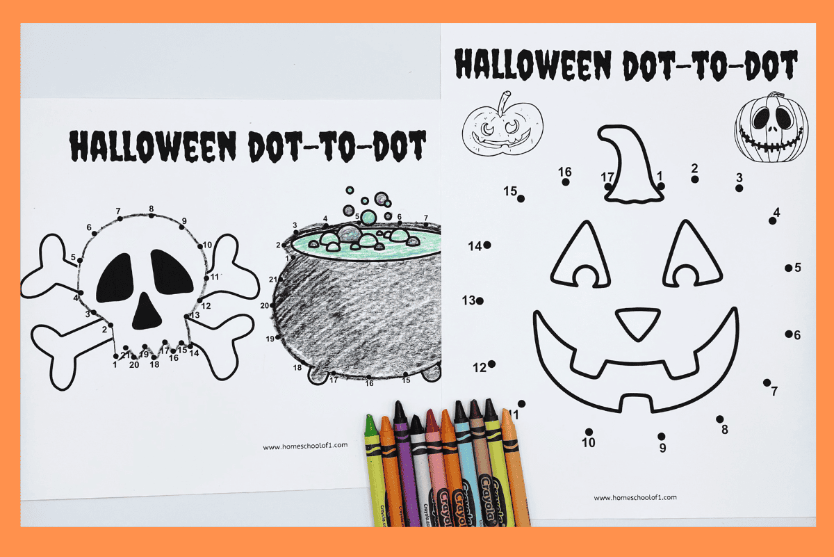 free halloween connect the dots featuring a skull and crossbones and a jack o lantern