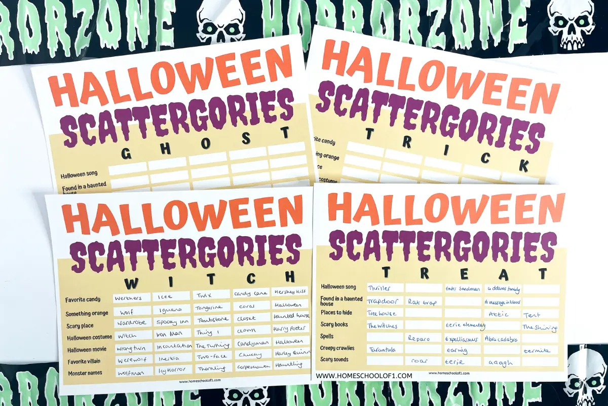 Free Halloween Scattergories Printable Game