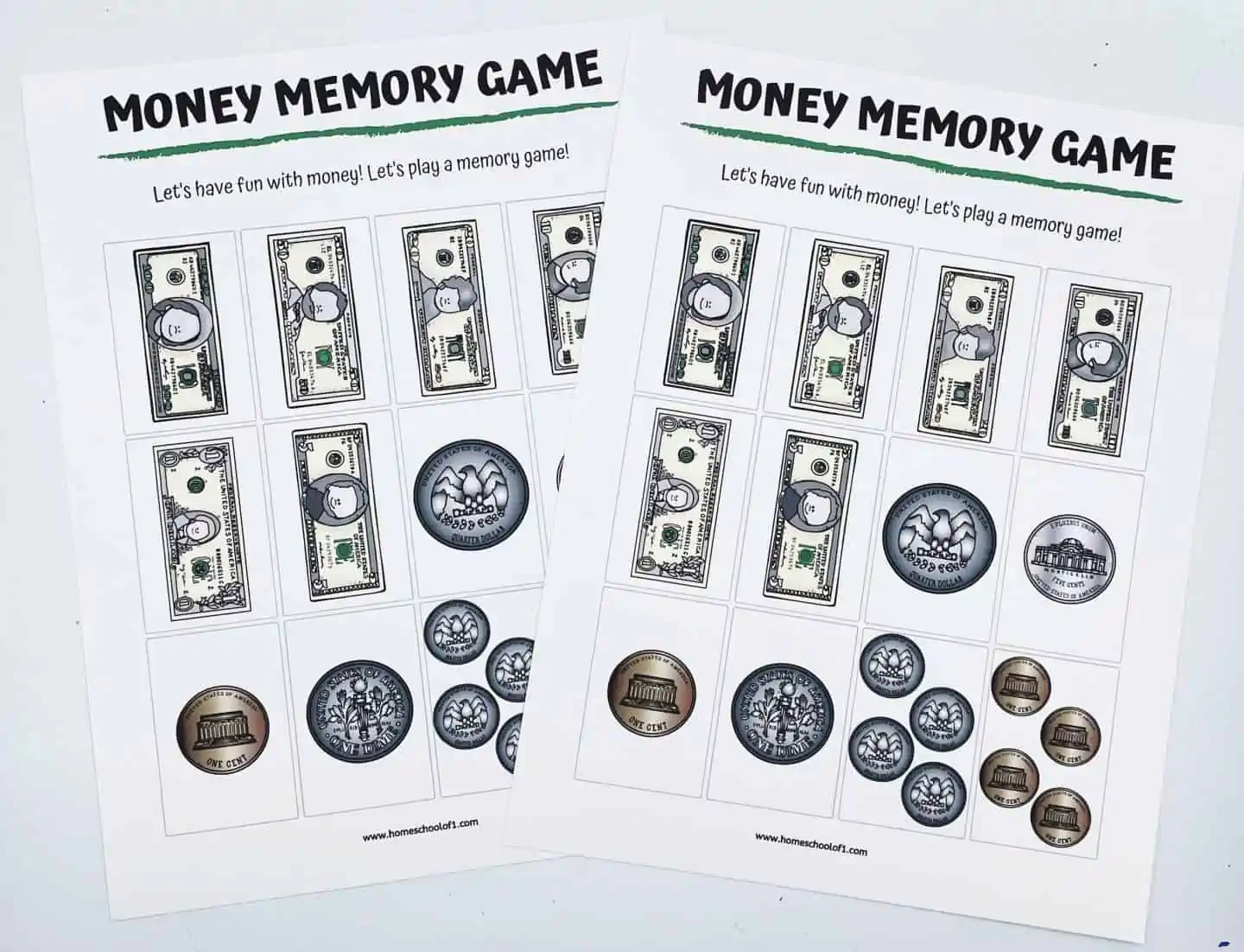 money memory game printable