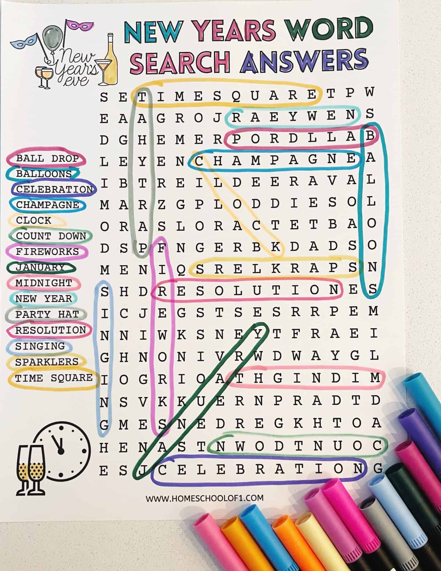 new years word search answers