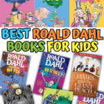 A colorful collage of Roald Dahl book covers for kids, including Matilda, The BFG, Charlie and the Chocolate Factory, Fantastic Mr. Fox, The Witches, James and the Giant Peach, George’s Marvelous Medicine, The Twits, and Roald Dahl’s Book of Ghost Stories. Bold text in the center reads “Best Roald Dahl Books for Kids.”