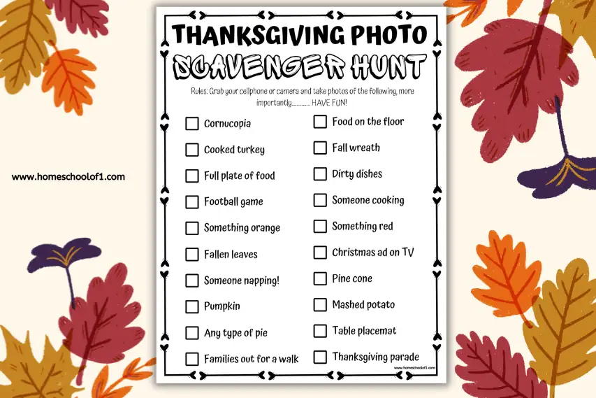 thanksgiving photo scavenger hunt printable