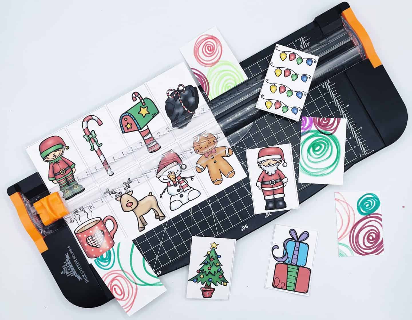 cutting the memory cards up with a paper cuttter