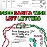 A collection of six Santa Claus wish list printables, each with a different layout and design for kids to personalize.