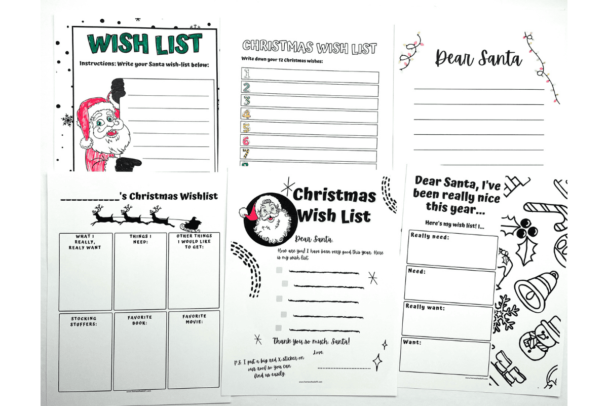 santa wish list printables