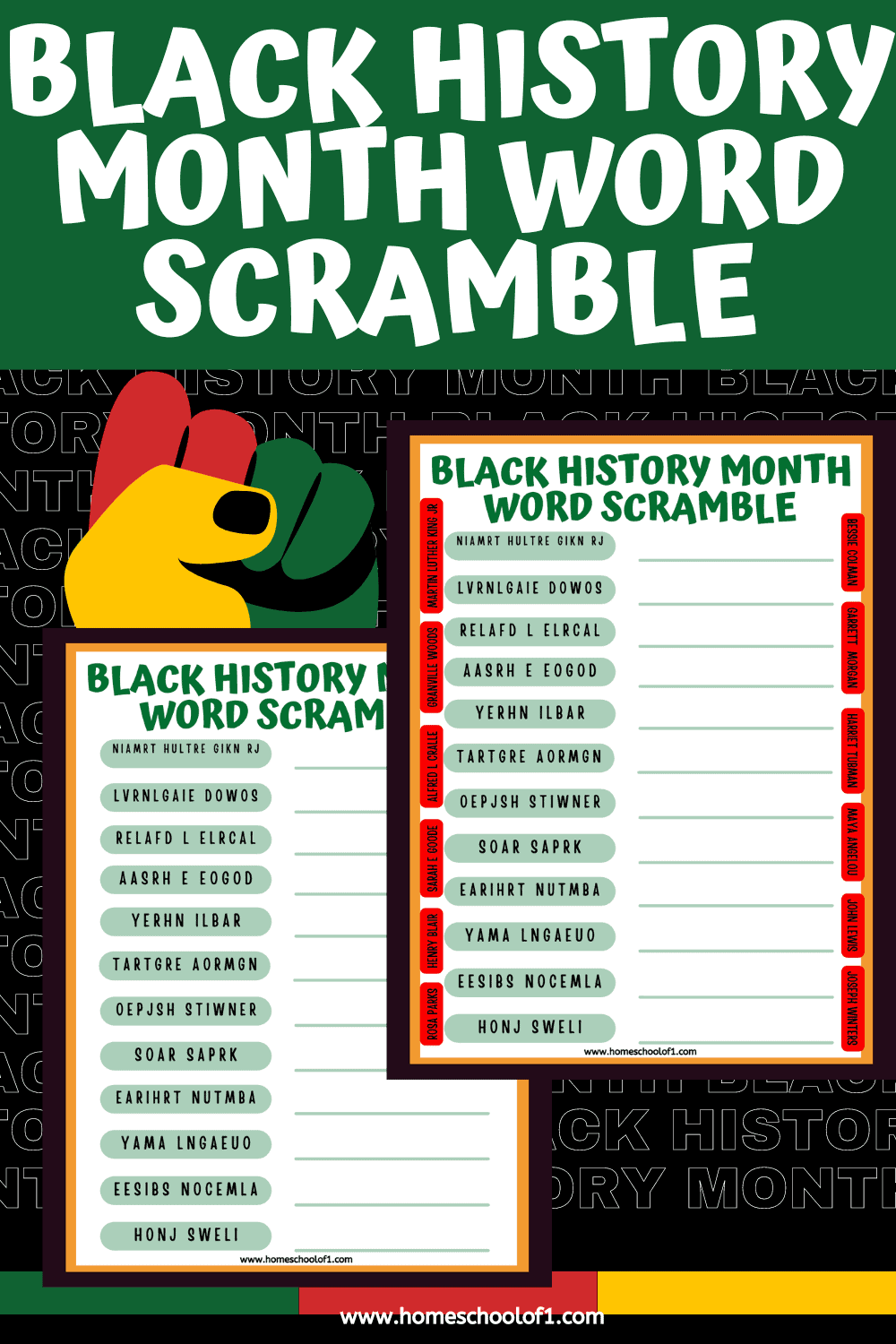 BLACK HISTORY MONTH WORD SCRAMBLE