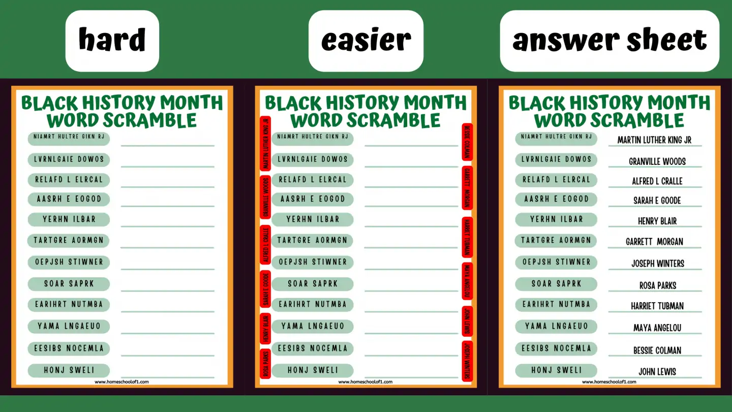 BLACK HISTORY WORD SCRAMBLE PRINTABLE
