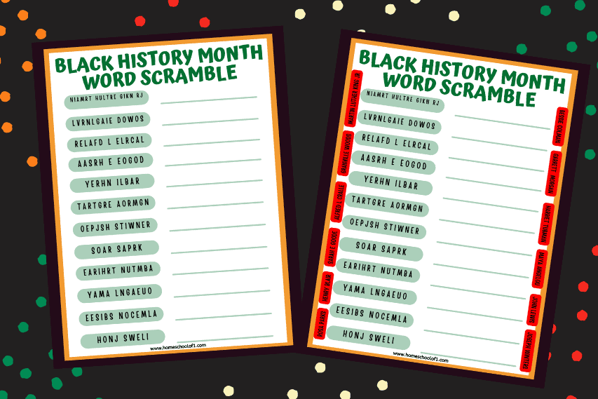 BLACK HISTORY WORD SCRAMBLE