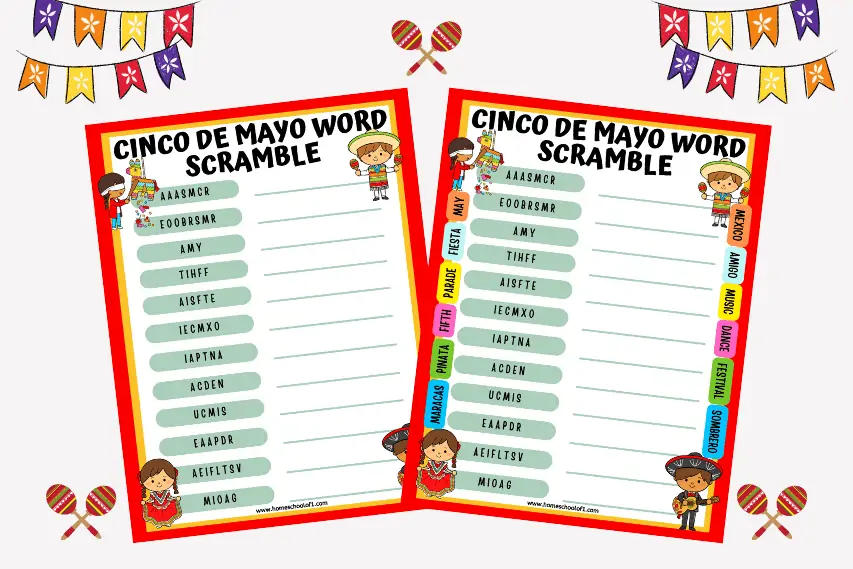 Cinco de Mayo Word Scramble (easy & hard versions)