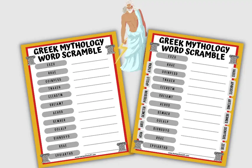 Greek Mythology Word Scramble (easy & hard version)