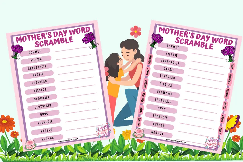 Mother’s Day Word Scramble (easy & hard versions)