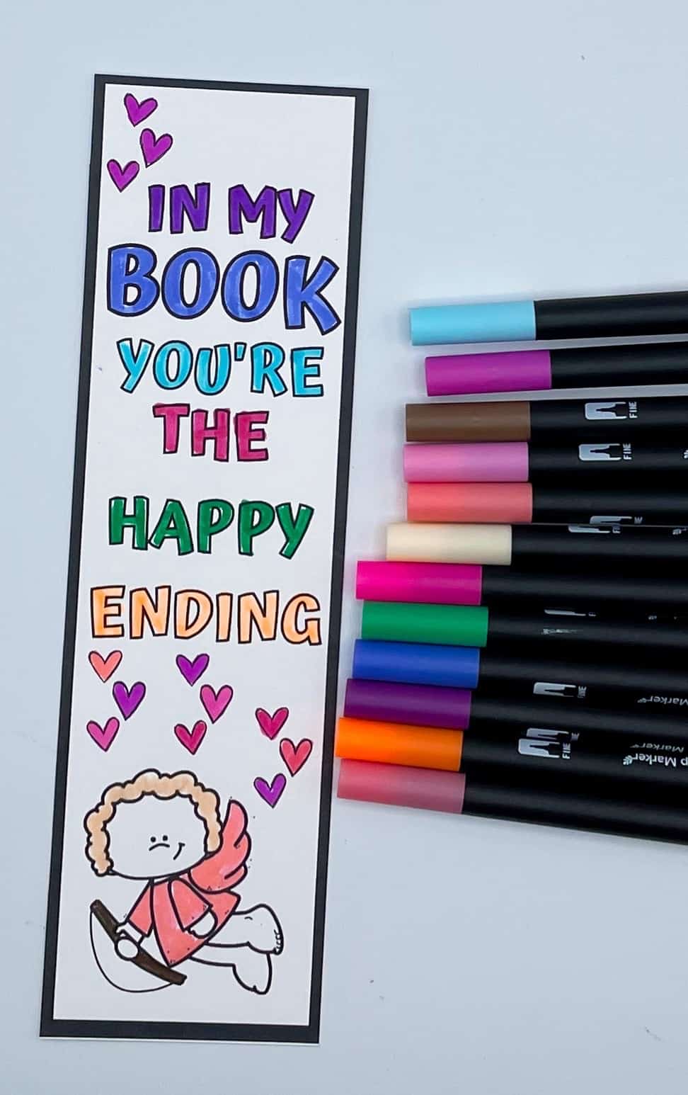 Valentines Day bookmark to color in