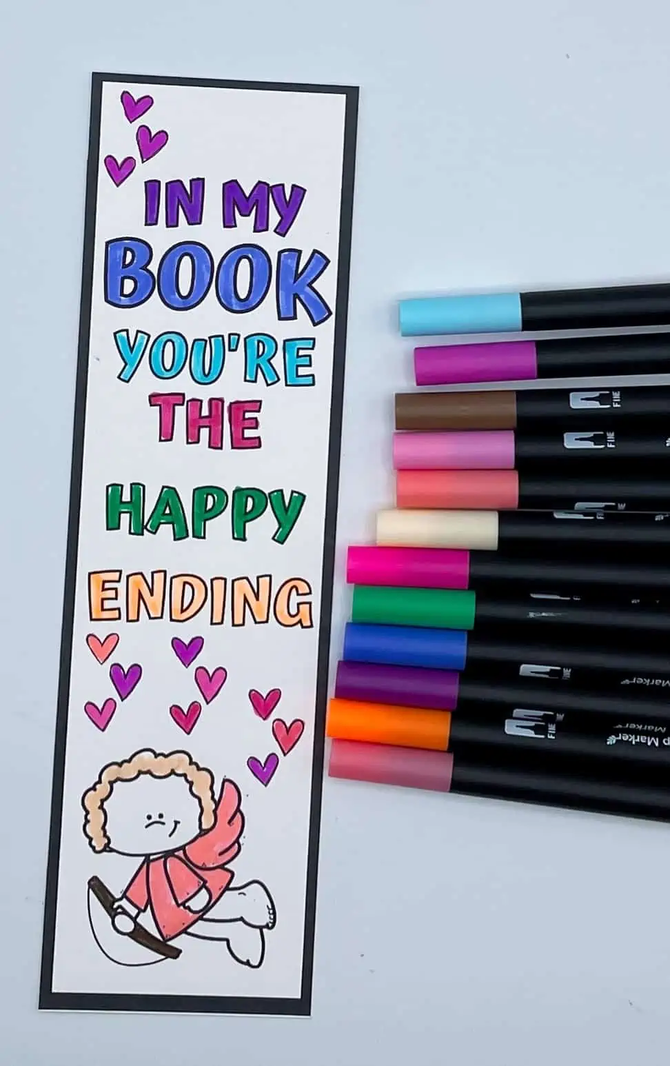Valentines Day bookmark to color in