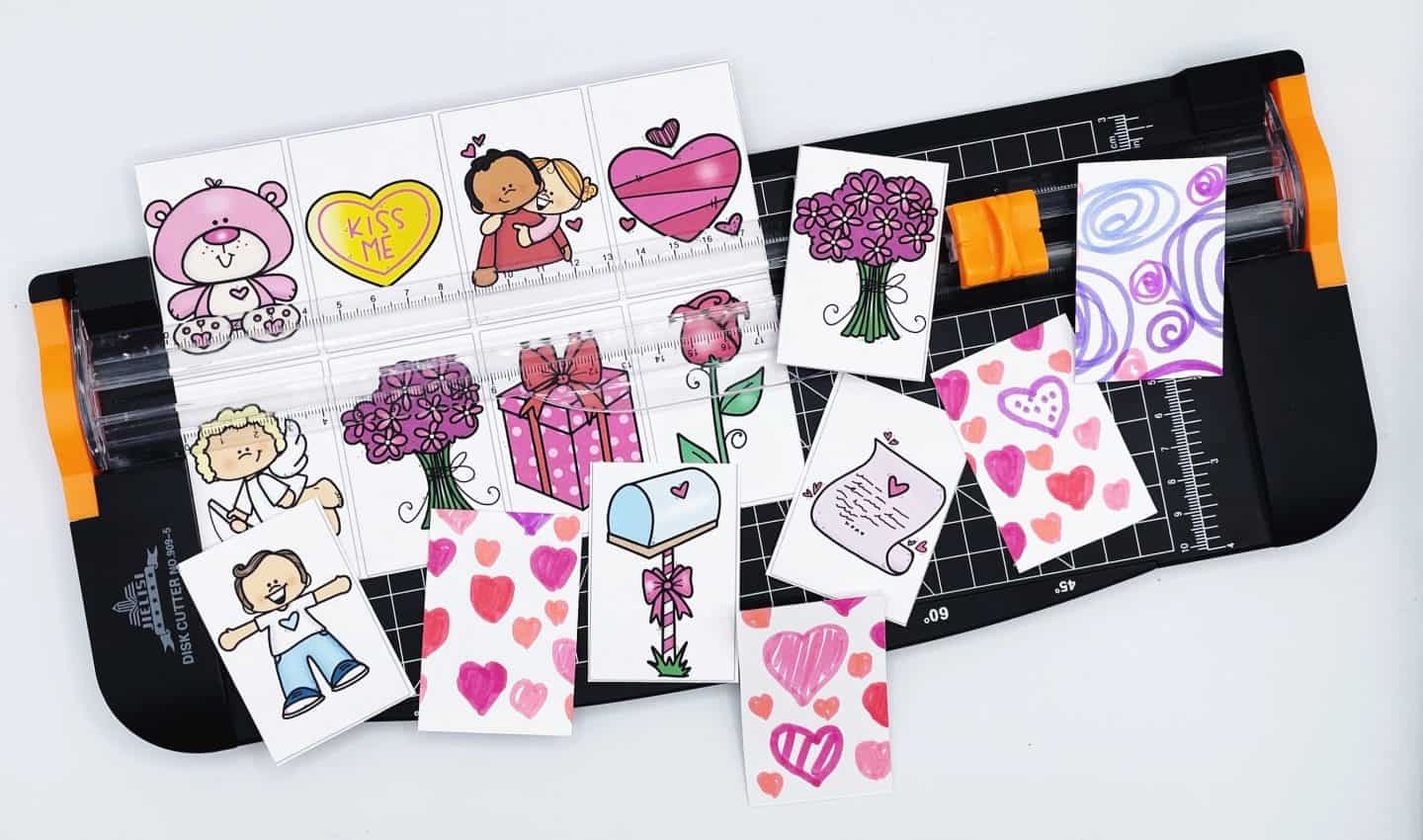 Valentines Day matching game with a paper cutter