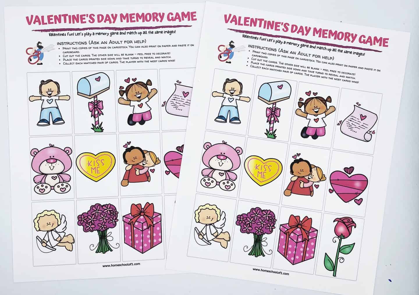 Valentines Day memory game printable