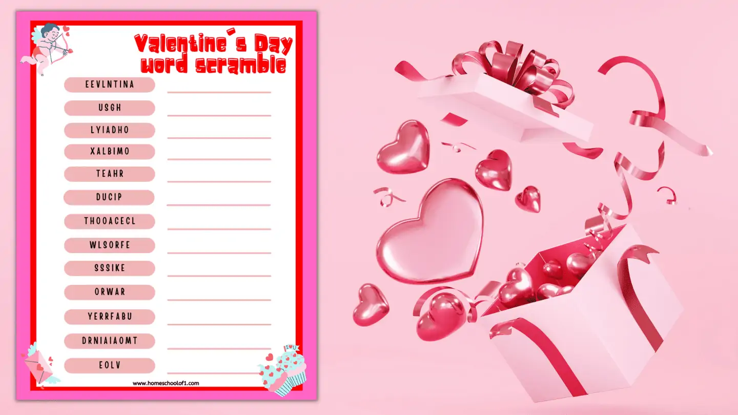 Valentines day word scramble printable